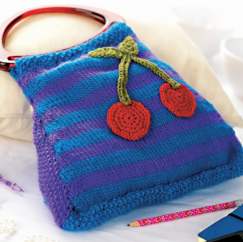 Easy Bag Knitting Pattern with Crochet Cherries Motif - Knitting Pattern