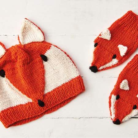 Child’s Fox Hat And Mittens Set Knitting Pattern
