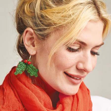 Knitted Holly Leaves and Berries Earrings Pattern Knitting Pattern