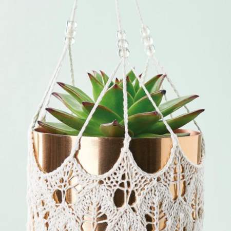 Mock Macramé Lace Plant Pot Hanger Knitting Pattern