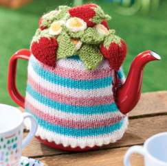Striped Strawberry Tea Cosy Project Knitting Pattern