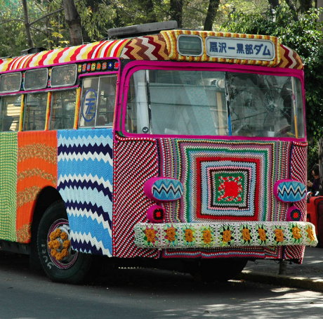 Top Five Extraordinary Yarn Bombs: Mexico City Bus by Magda Sayeg