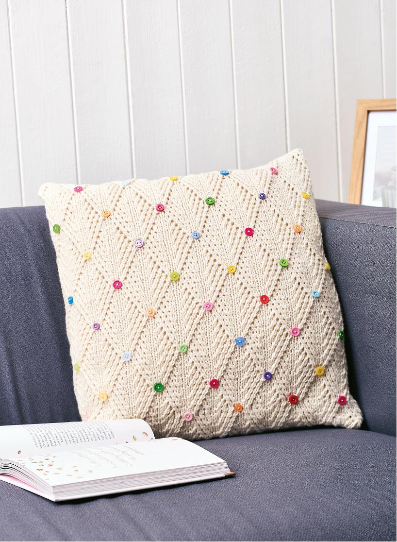 Button cushion Knitting Patterns Let's Knit Magazine