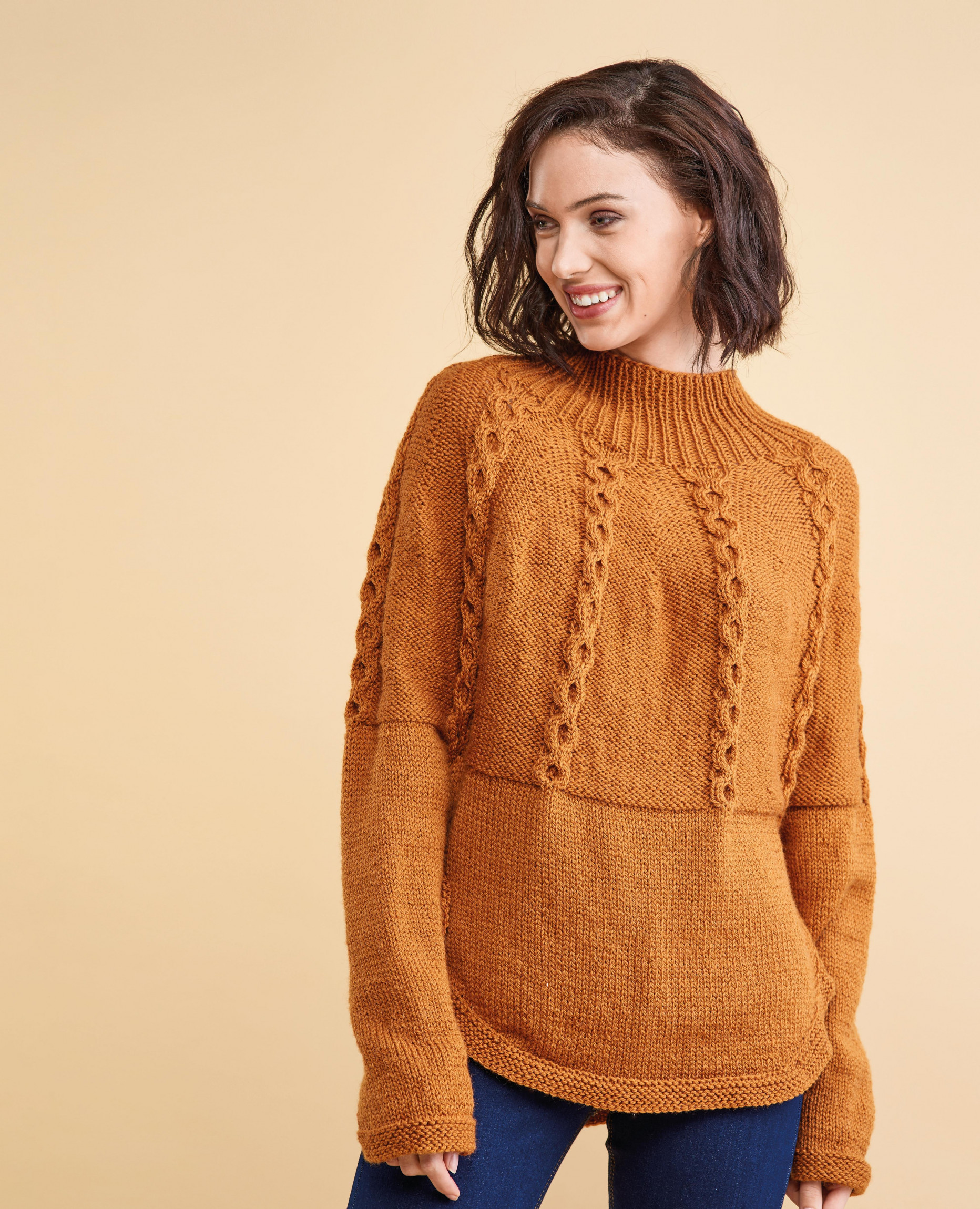 Curved Yoke Cable Sweater, Knitting Patterns