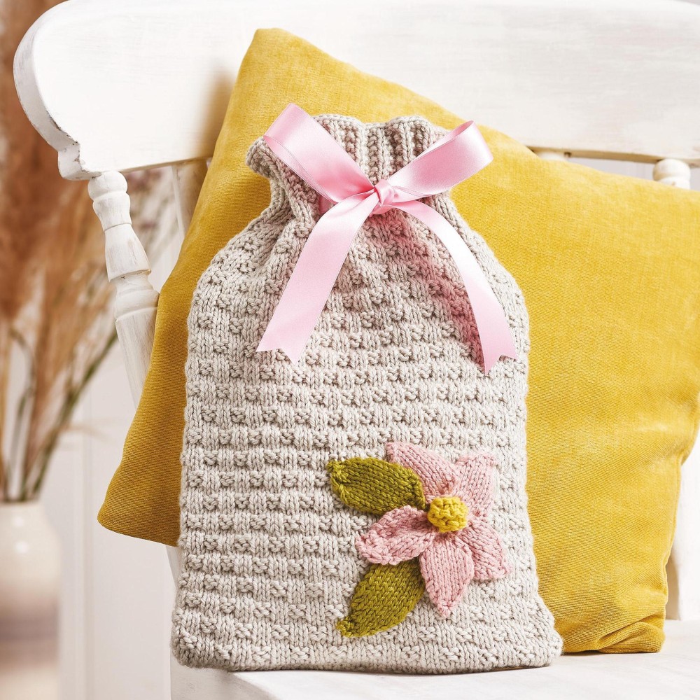Flower Motif Hot Water Bottle Cover Knitting Patterns Let's Knit