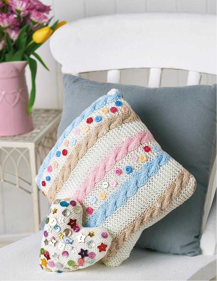Knitted cushion cover, purse, heart and corsage set | Free ...
