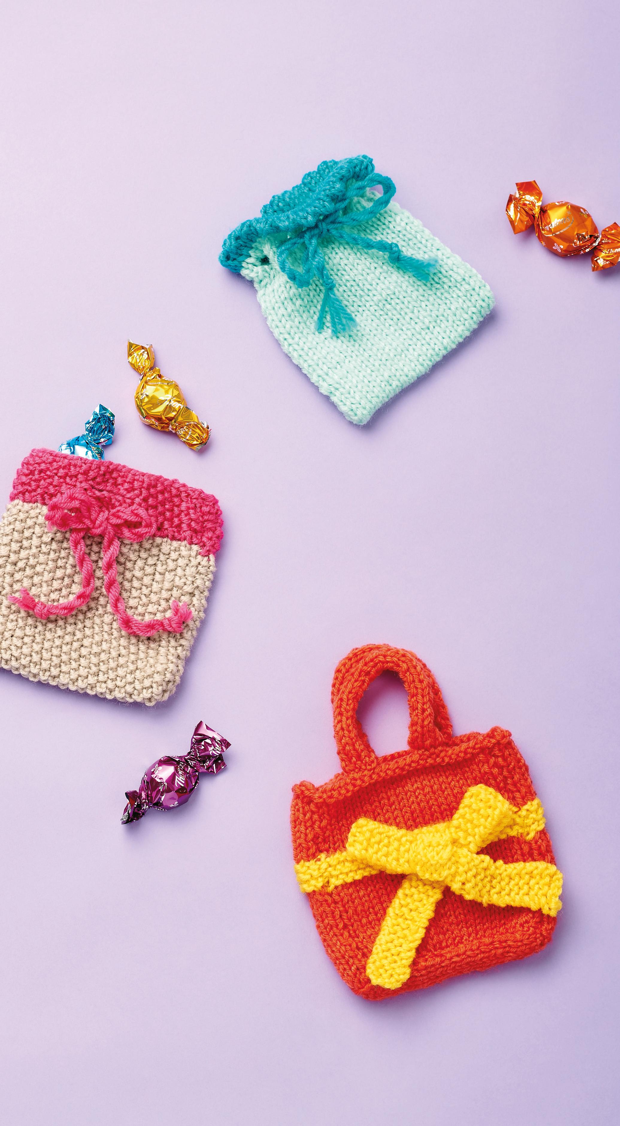 Little Bow Gift Bags Knitting Patterns Let's Knit Magazine