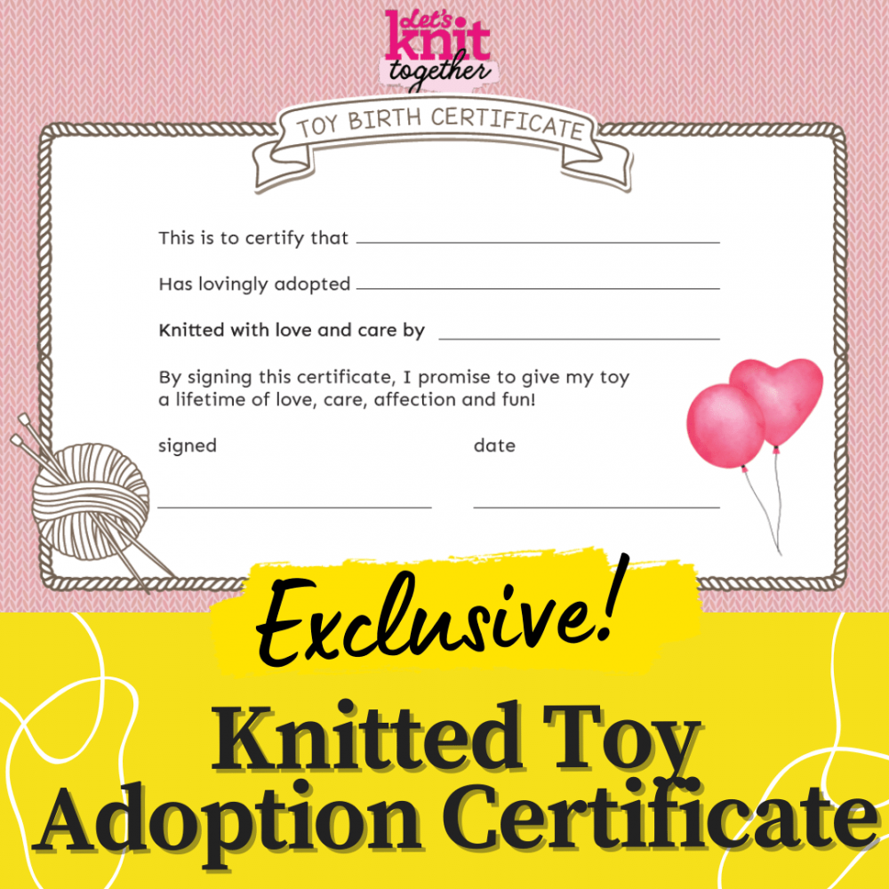 Knitted Toy Adoption Certificate Knitting Patterns Let's Knit Magazine