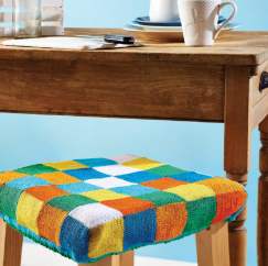Checked stool cover Knitting Pattern