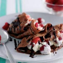 Chocolate Berry Pancakes with Minted Yoghurt