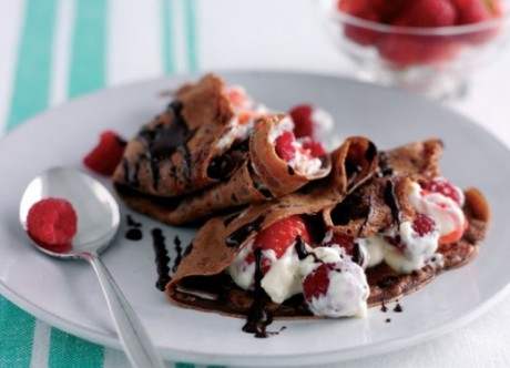 Chocolate Berry Pancakes with Minted Yoghurt