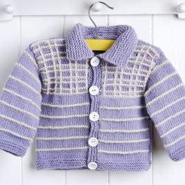 Lilac Check Collar Baby Cardigan Knitting Pattern Knitting Pattern