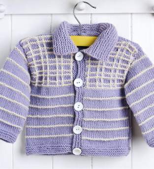 Lilac Check Collar Baby Cardigan Knitting Pattern Knitting Pattern
