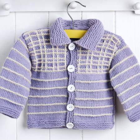 Lilac Check Collar Baby Cardigan Knitting Pattern Knitting Pattern