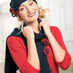 Beret, scarf and corsage set Knitting Pattern