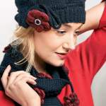Beret, scarf and corsage set Knitting Pattern