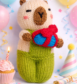 Birthday Capybara Izzy Comfort Doll Knitting Pattern Knitting Pattern