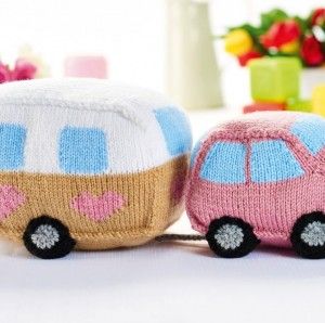 Knitted Car and Caravan Toy Set