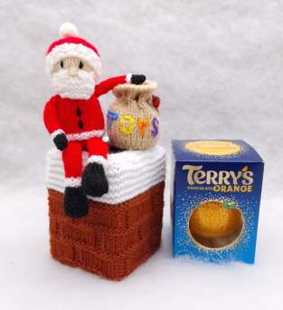 Santa on Chimney Chocolate Orange Box Cover Pattern Knitting Pattern