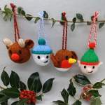 DK Knitted Christmas Baubles: Elf, Robin, Snowman, Reindeer Knitting Pattern