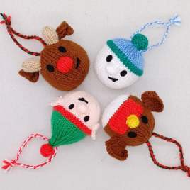 DK Knitted Christmas Baubles: Elf, Robin, Snowman, Reindeer Knitting Pattern