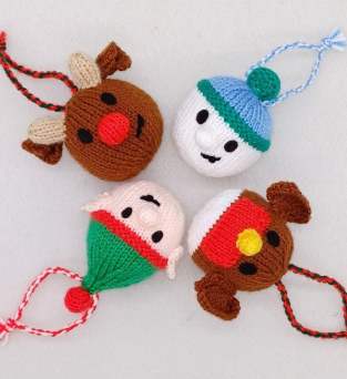 DK Knitted Christmas Baubles: Elf, Robin, Snowman, Reindeer Knitting Pattern