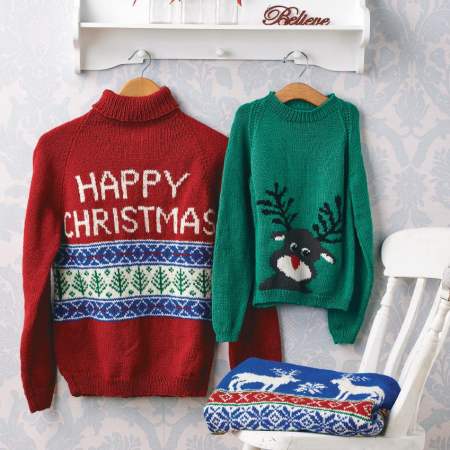 Adult & Children’s Christmas Jumper Knitting Pattern Pack Knitting Pattern