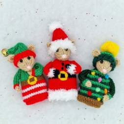 Trio of Knitted Christmas Mice Ornaments Knitting Pattern