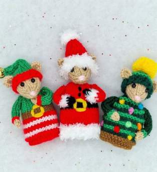 Trio of Knitted Christmas Mice Ornaments Knitting Pattern