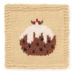 Christmas Pudding Motif Square Knitting Pattern - Knitting Pattern