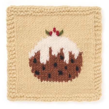 Christmas Pudding Motif Square Knitting Pattern Knitting Pattern