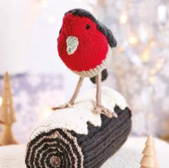 Christmas yule log and robin decoration Knitting Pattern