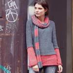 Colour Block Jumper with Long Striped Scarf Knitting Pattern