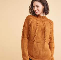 Curved Yoke Cable Sweater Knitting Pattern