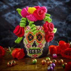 Day of the Dead Storage Jar Halloween Knitting Pattern - Knitting Pattern