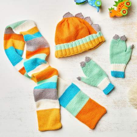 Children’s Dinosaur Hat, Scarf and Mittens Knitting Pattern Knitting Pattern