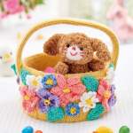 Easter Bunny Knitting Pattern - Fluffy Bunny Toy in Flower Easter Basket Knitting Pattern