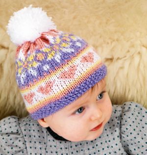 Heart Fair Isle Baby Hat Knitting Pattern