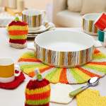 Heart-Shaped Coasters. Striped Placemat and Egg Cosies Knitting Patterns Knitting Pattern