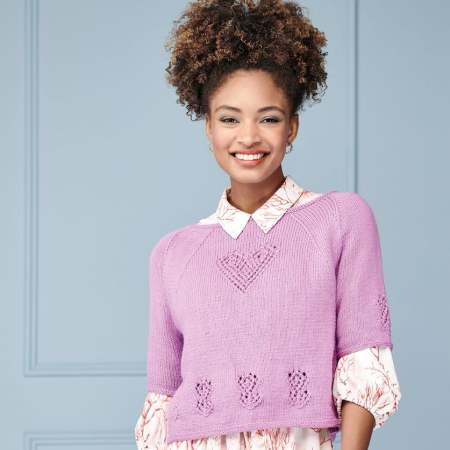 Heart Lace Three-Quarter Sleeve Top Knitting Pattern