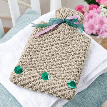 Hot water bottle cover, slippers and coat hanger cover set Knitting Pattern