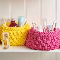 T-Shirt Yarn Chunky Knitted Storage Baskets Knitting Pattern