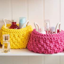 T-Shirt Yarn Chunky Knitted Storage Baskets Knitting Pattern