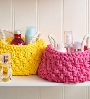 T-Shirt Yarn Chunky Knitted Storage Baskets Knitting Pattern