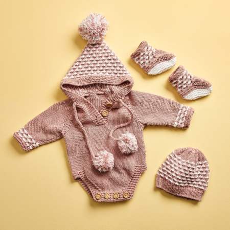 Hooded Baby Romper Set Knitting Pattern