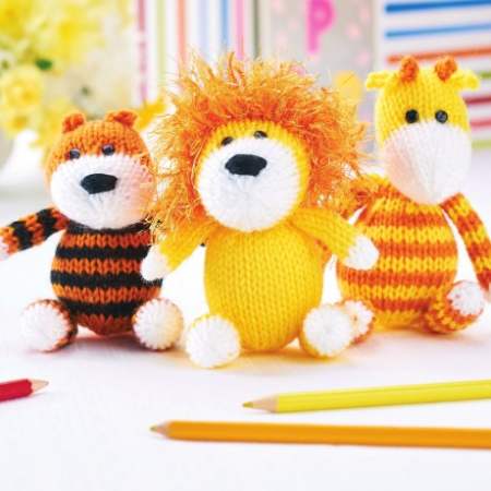 Lion, Tiger and Giraffe Toy Set Knitting Pattern