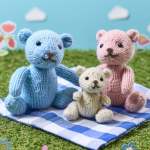 Picnic Bear Trio Knitting Pattern Knitting Pattern