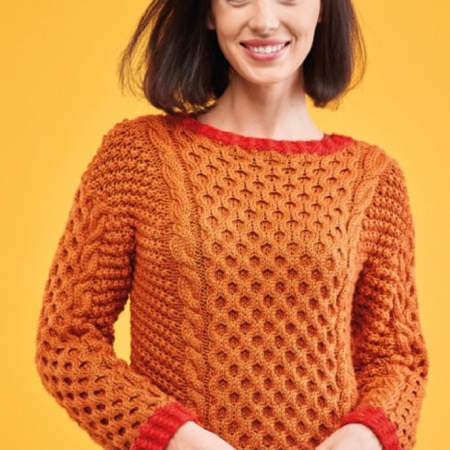 Cable Sweater with Contrast Edge Knitting Pattern