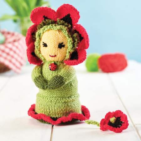 Poppy Flower Fairy Doll Knitting Pattern