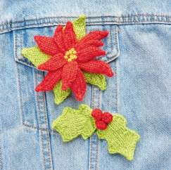 Poinsettia and Holly Brooches Knitting Pattern